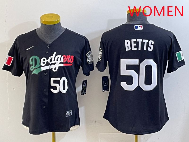 Women Los Angeles Dodgers #50 Betts Black Mexico Game 2025 Nike MLB Jersey style 6->women mlb jersey->Women Jersey